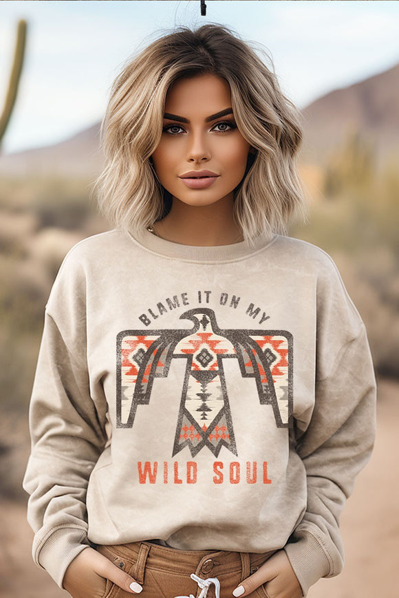 BLAME ON MY WILD SOUL MINERAL GRAPHIC SWEATSHIRTS - OATMEAL