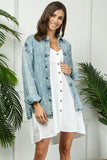 STRIPE RHINESTONE EXTRA LONG SLEEVE DENIM JACKET