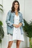 STRIPE RHINESTONE EXTRA LONG SLEEVE DENIM JACKET