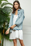 STRIPE RHINESTONE EXTRA LONG SLEEVE DENIM JACKET