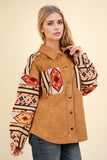 OVERSIZED AZTEC BUTTON DOWN SHACKET - CAMEL