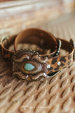 Brown Leopard Oval Turquoise Concho Butterfly Buckle