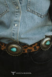 Brown Leopard Oval Turquoise Concho Butterfly Buckle