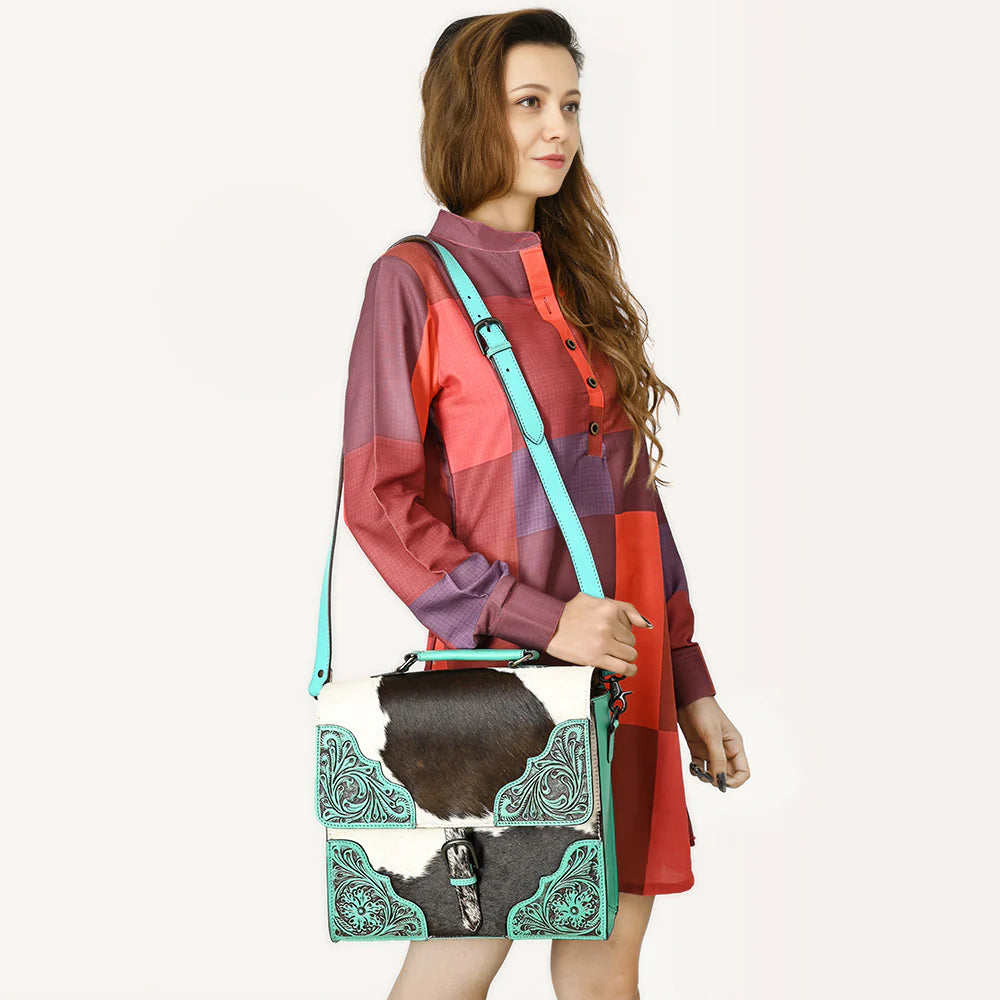 American Darling Genuine Western Leather Briefcase - Turquoise