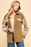 MOCHA CONTRAST AZTEC PATTERN SLEEVE CORDUROY SHACKET