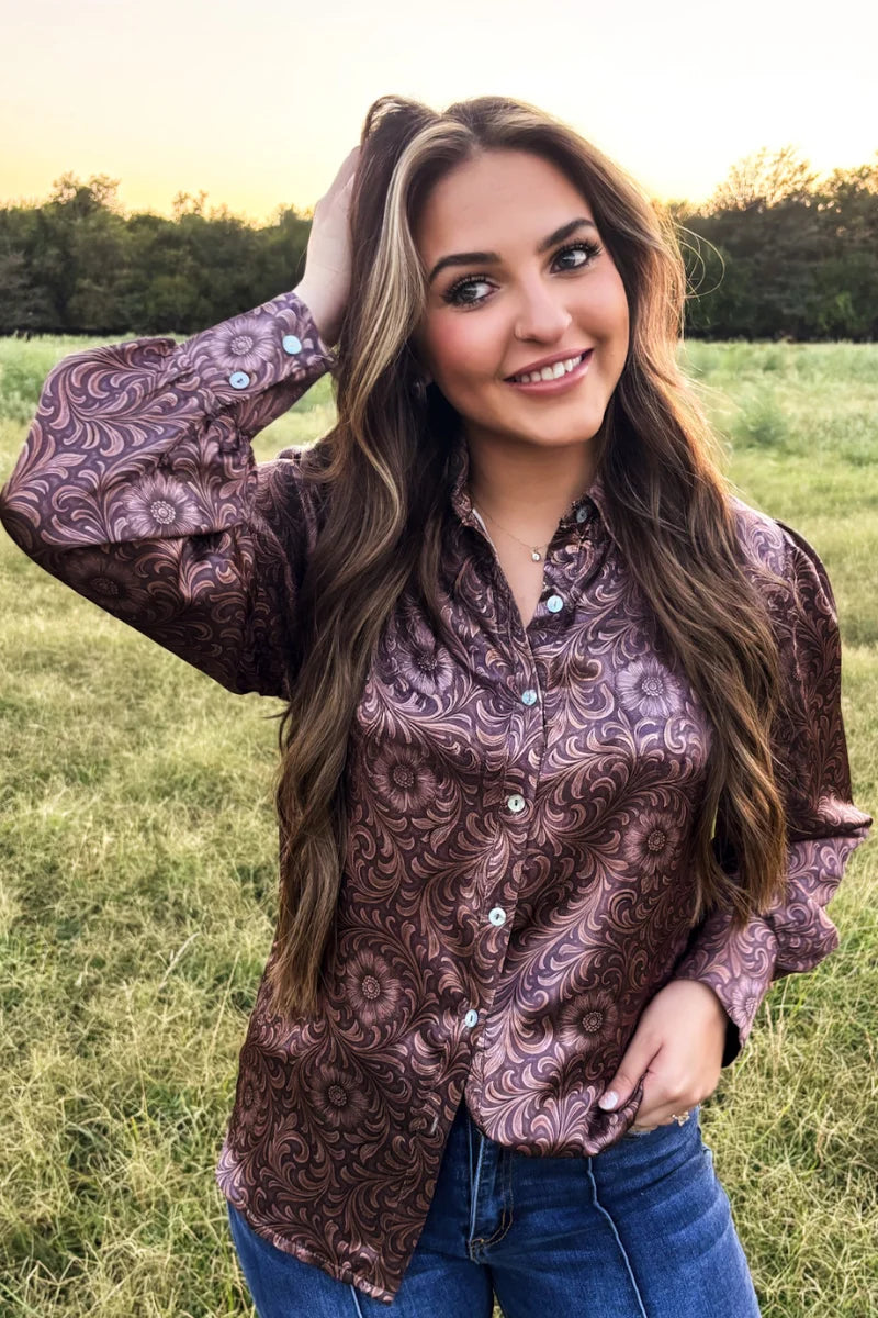 BRONZED BLOOM BUTTON UP