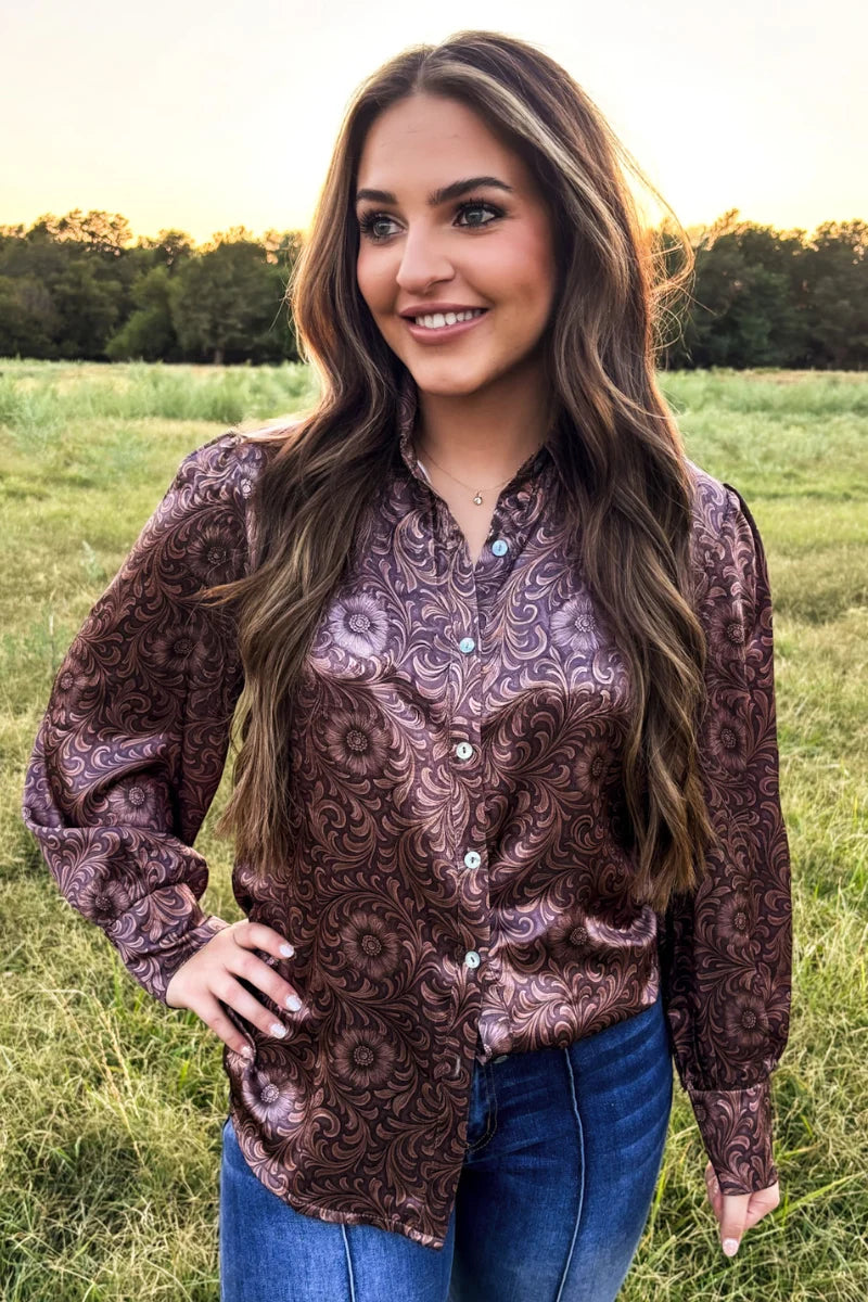 BRONZED BLOOM BUTTON UP