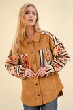 OVERSIZED AZTEC BUTTON DOWN SHACKET - CAMEL