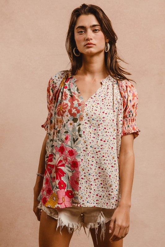 WOVEN PRINT MIX AND MATCH TOP - ROSE MIX