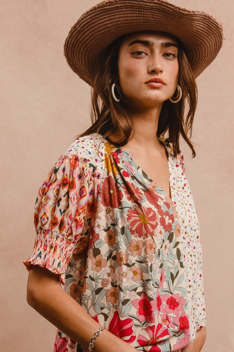 WOVEN PRINT MIX AND MATCH TOP - ROSE MIX