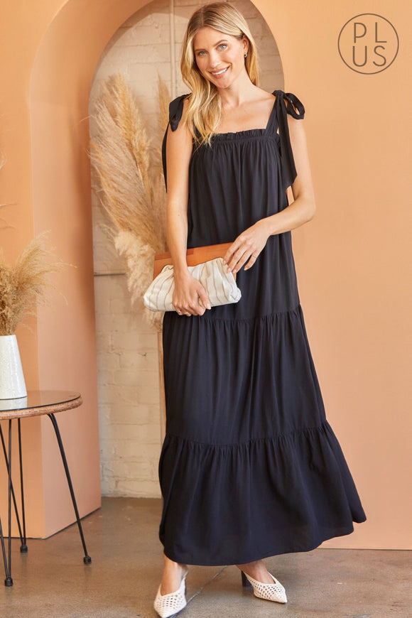 SOLID MAXI DRESS STRAP SHOULDER - BLACK
