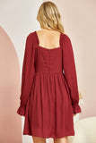 SOLID DRESS WITH SWEEHEART BUST - WINE