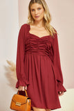 SOLID DRESS WITH SWEEHEART BUST - WINE