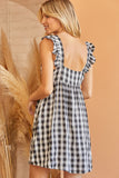 TIERED BABYDOLL GINGHAM FLUTTER SLEEVE DRESS