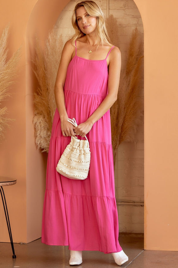 MAXI LINED DRESS - HOT PINK