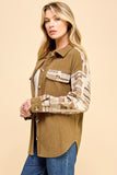 MOCHA CONTRAST AZTEC PATTERN SLEEVE CORDUROY SHACKET