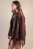 SUEDE FRINGE DETAIL WESTERN SHACKET - CHOCOLATE