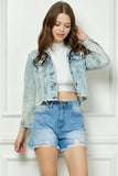 WASHED DENIM WITH STRIPE RHINESTONE JACKET - LIGHT WASH