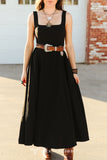 BLACK SOLID SLEEVELESS MAXI DRESS
