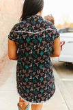 BLACK WESTERN PRINTED PEARL SNAP BUTTON DOWN SHIRT DRESS
