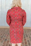 RED SCARLET HORSESHOE PRINTED WRAP PUFF SLEEVE DRESS