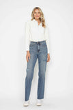 JUDY BLUE HIGH WAIST TUMMY CONTROL RAW HEM STRAIGHT JEAN - MEDIUM STONE