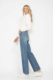 JUDY BLUE HIGH WAIST TUMMY CONTROL RAW HEM STRAIGHT JEAN - MEDIUM STONE