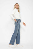 JUDY BLUE HIGH WAIST TUMMY CONTROL RAW HEM STRAIGHT JEAN - MEDIUM STONE