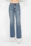 JUDY BLUE HIGH WAIST TUMMY CONTROL RAW HEM STRAIGHT JEAN - MEDIUM STONE