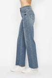 JUDY BLUE HIGH WAIST TUMMY CONTROL RAW HEM STRAIGHT JEAN - MEDIUM STONE