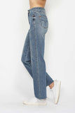 JUDY BLUE HIGH WAIST TUMMY CONTROL RAW HEM STRAIGHT JEAN - MEDIUM STONE