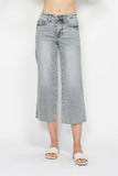 JUDY BLUE MID RISE TUMMY CONTROL RAM HEM CROP WIDE JEAN - LIGHT STONE