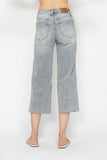 JUDY BLUE MID RISE TUMMY CONTROL RAM HEM CROP WIDE JEAN - LIGHT STONE