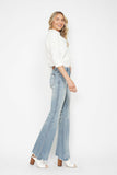 JUDY BLUE MID RISE TUMMY CONTROL DESTROY FLARE JEANS - MEDIUM STONE