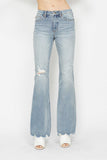 JUDY BLUE MID RISE TUMMY CONTROL DESTROY FLARE JEANS - MEDIUM STONE