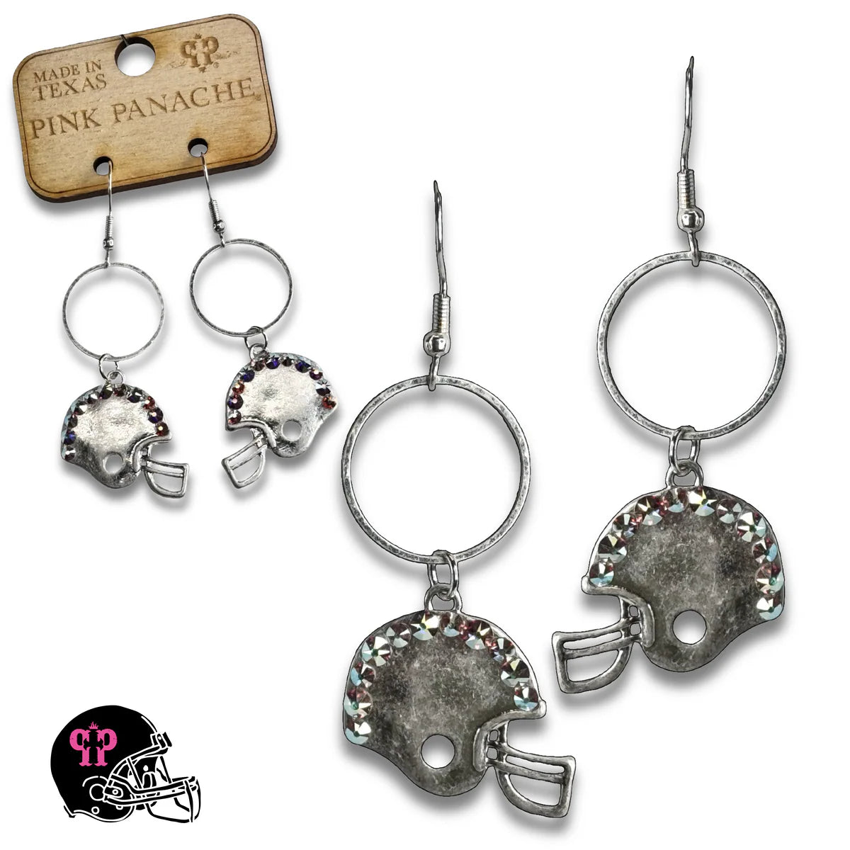 PINK PANACHE SILVER FOOTBALL HELMET GAME DAY EARRING - E104SAB