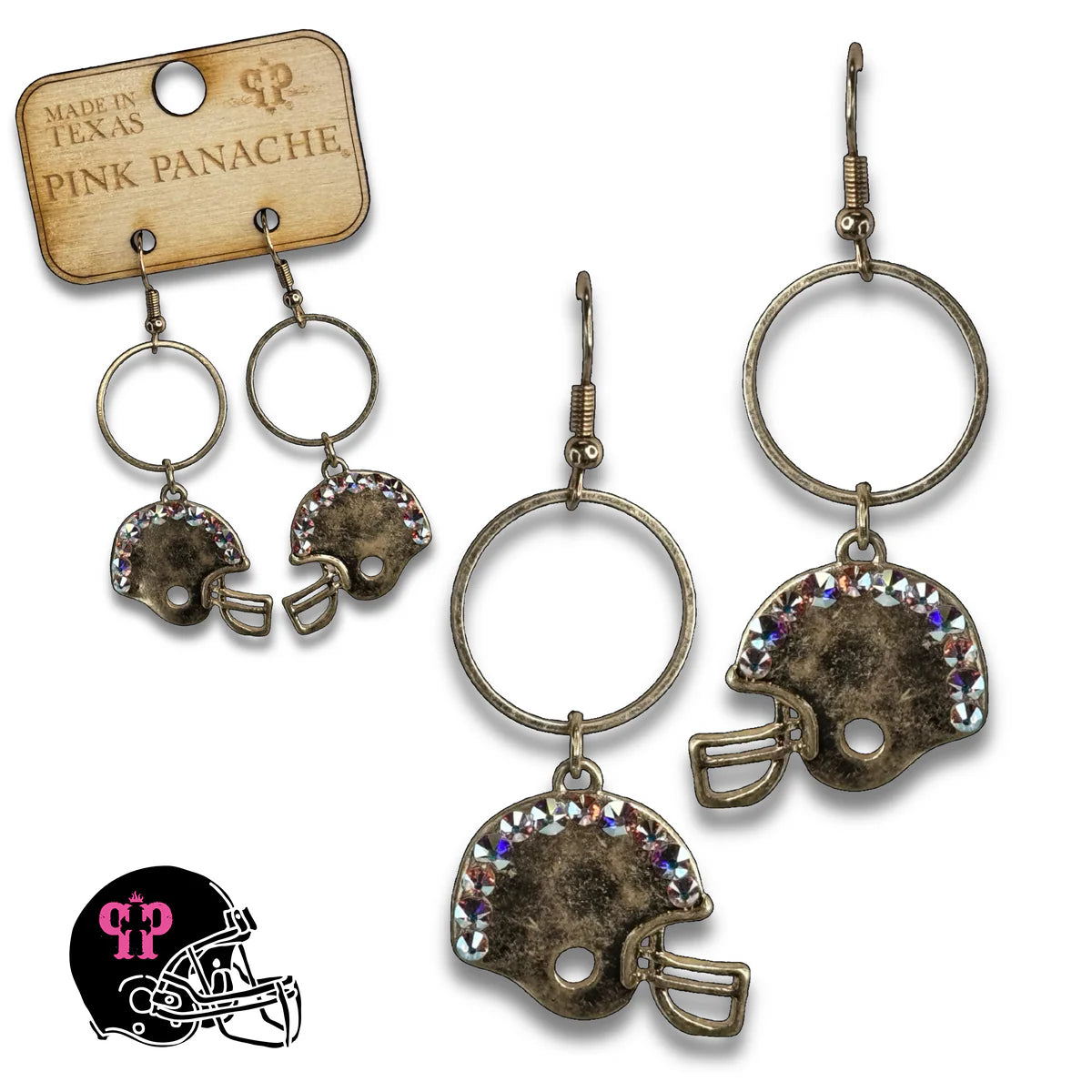 PINK PANACHE GOLD FOOTBALL HELMET GAME DAY EARRING - E104GAB