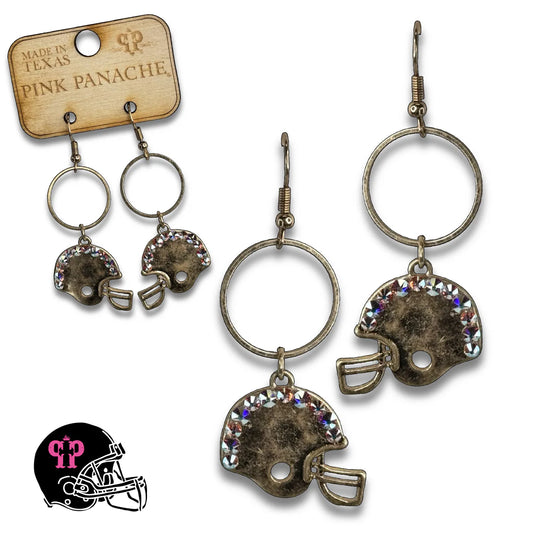 PINK PANACHE GOLD FOOTBALL HELMET GAME DAY EARRING - E104GAB