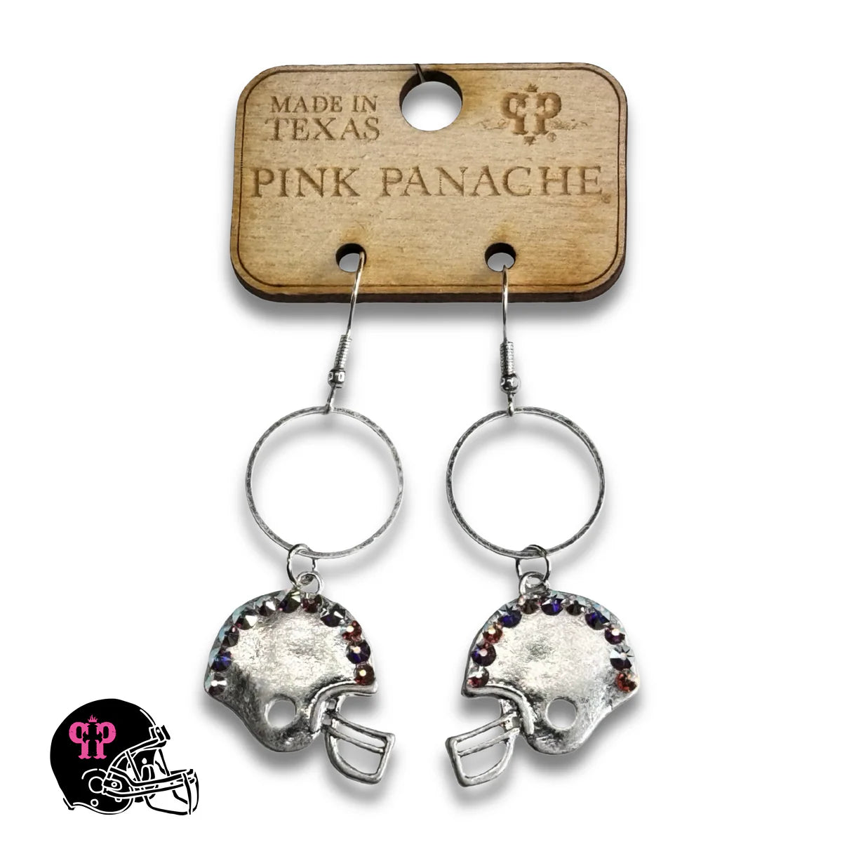 PINK PANACHE SILVER FOOTBALL HELMET GAME DAY EARRING - E104SAB