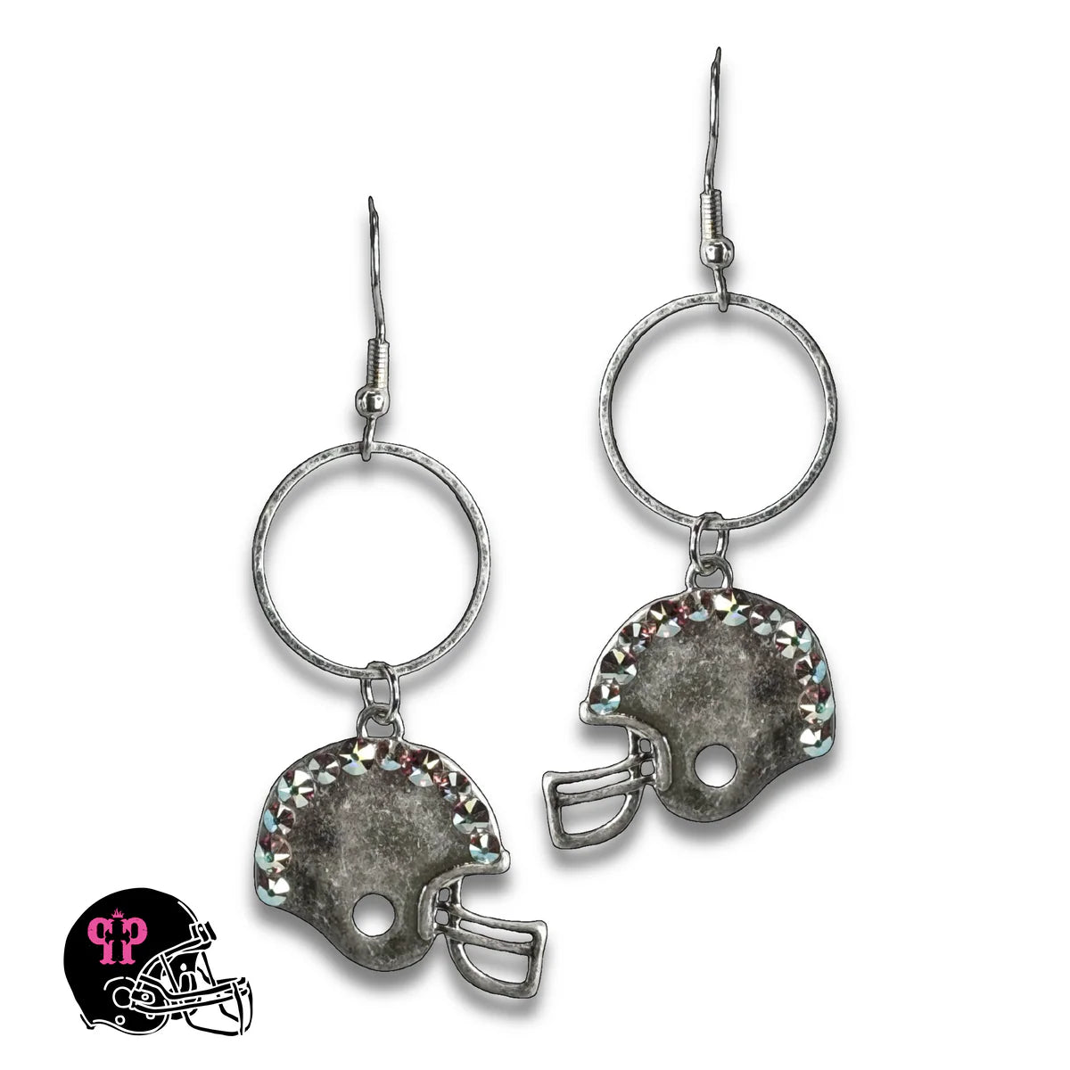 PINK PANACHE SILVER FOOTBALL HELMET GAME DAY EARRING - E104SAB