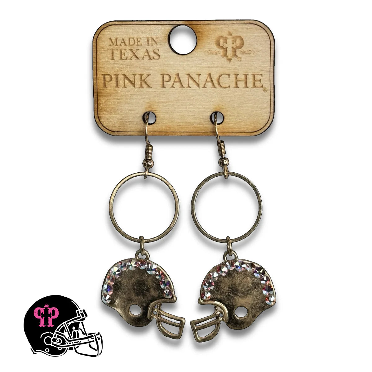 PINK PANACHE GOLD FOOTBALL HELMET GAME DAY EARRING - E104GAB