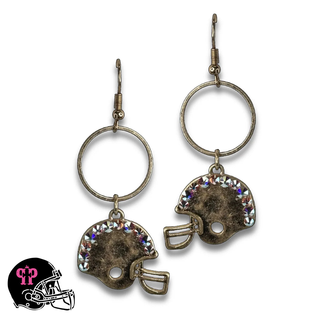 PINK PANACHE GOLD FOOTBALL HELMET GAME DAY EARRING - E104GAB