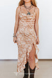 FLORAL HORSE PRINT MIDI DRESS WITH FRONT SLIT