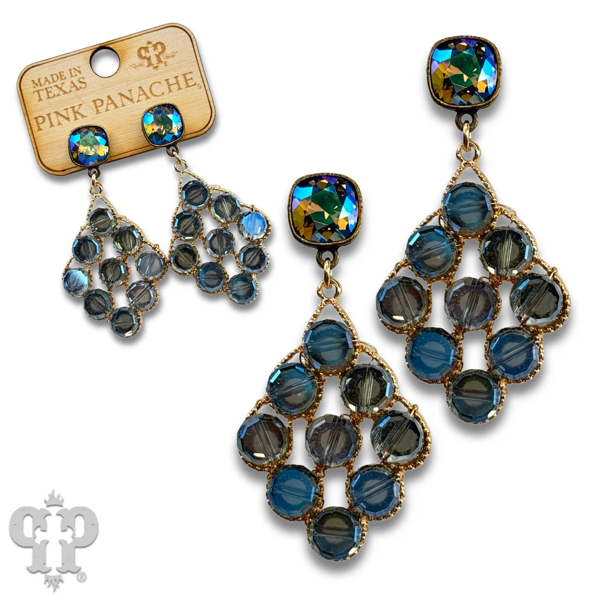 PINK PANACHE BRONZE DIAMOND SHAPE AUSTRAIN CRYSTAL EARRINGS - E347BBDS