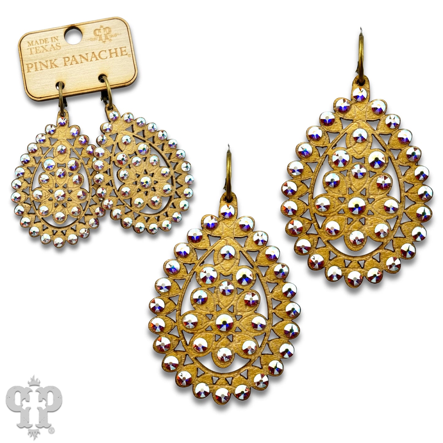 PINK PANACHE GOLD CRACKLE WOOD LARGE SANTE FE IRIDESCENT EARRINGS - E453GAB