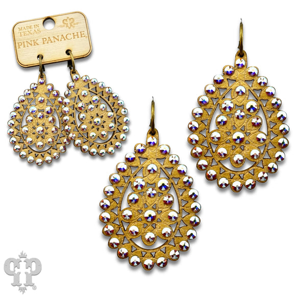 PINK PANACHE GOLD CRACKLE WOOD LARGE SANTE FE IRIDESCENT EARRINGS - E453GAB