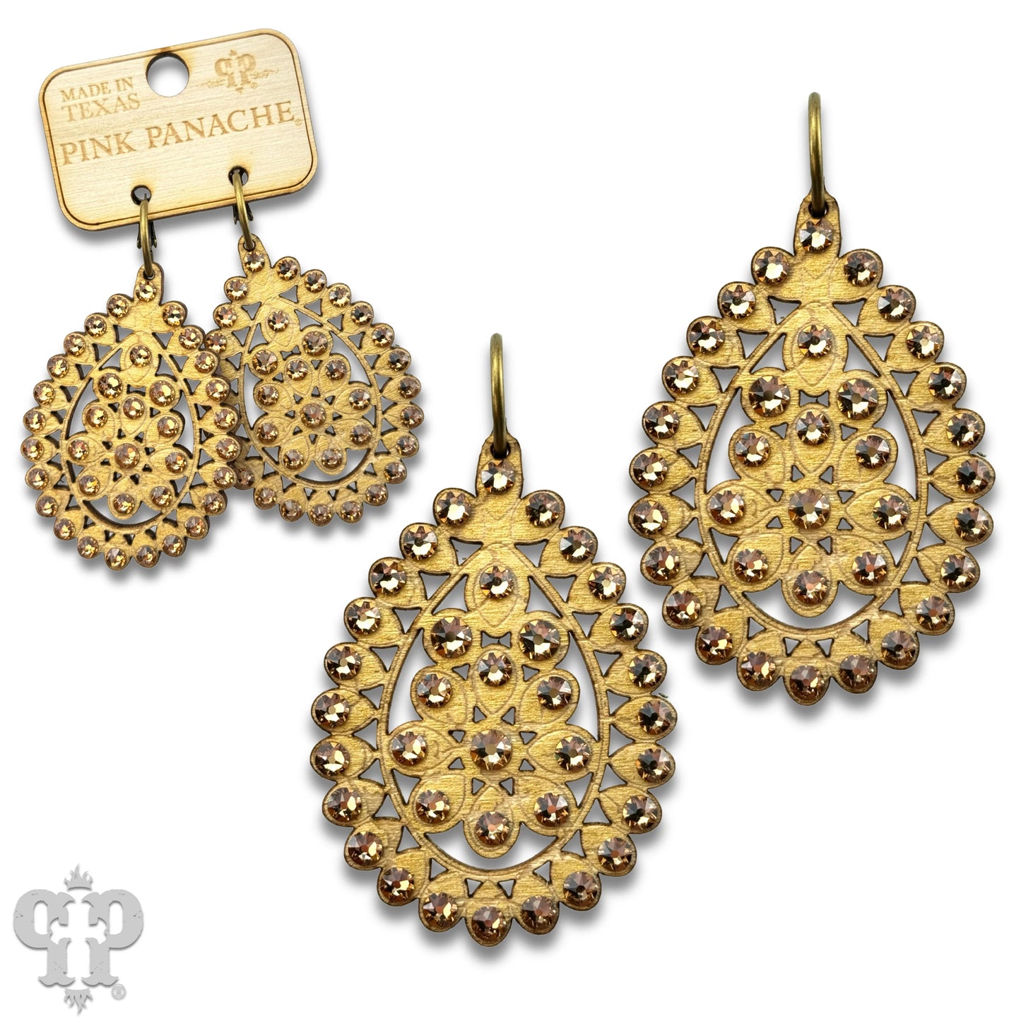 PINK PANACHE GOLD CRACKLE WOOD LARGE SANTE LIGHT COLORADO EARRINGS - E453GLC
