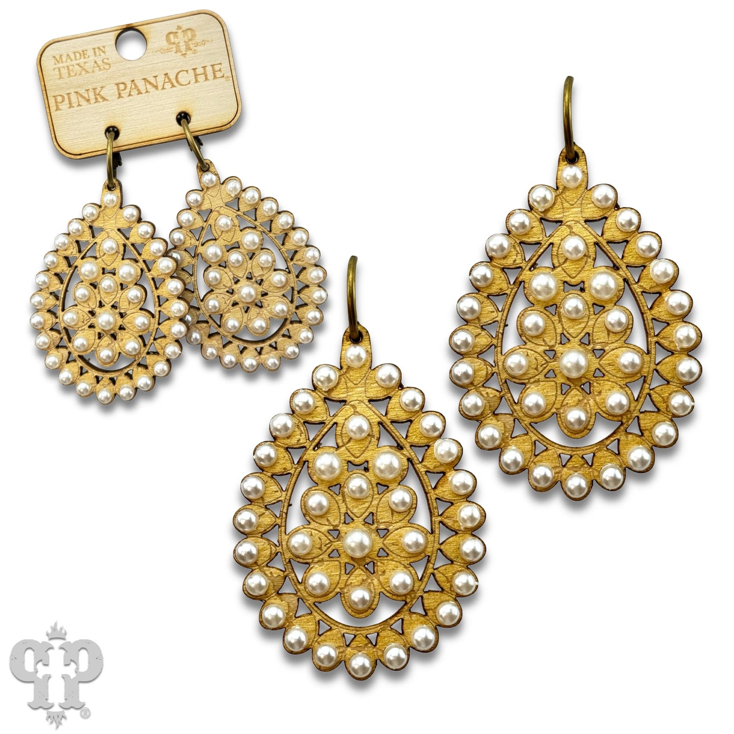 PINK PANACHE PEARL SANTE FE GOLD TEARDROP EARRINGS - E453GP