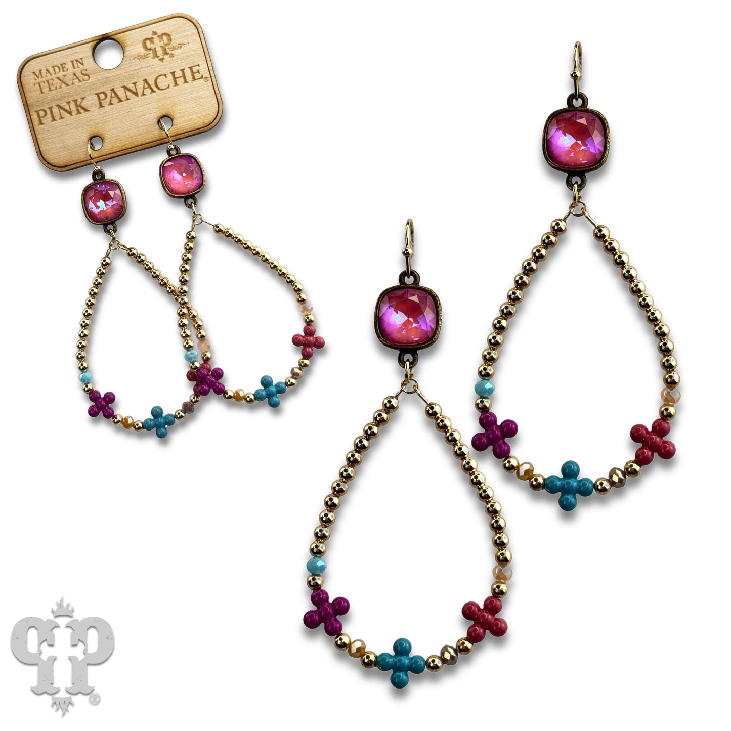 PINK PANACHE MULTI COLOR FLOWER BEAD TEAR DROP EARRING - E497BLPD