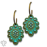 PINK PANACHE SCALLOPED TURQUOISE WOOD EARRING WITH AUSTRIAN CRYSTALS MEDIUM HOOP - 527TST